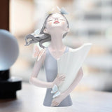 Table Ornament Butterfly Decor Girl Statue Flower Vase 8.4x12inch Handicraft for Household Kitchen Dining Multifunctional