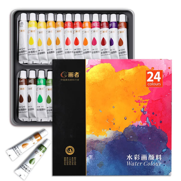 AOOKMIYA Watercolor Paint Set,24 Colors 12ml/0.41oz,Versatile,Easy to Blend,Perfect for Painting,Decoration,Portraits,Great for Adults