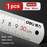 Deli Stainless Steel Ruler 15/20/30cm Metal Straight Ruler for Home School Precision Measuring Drawing Tool Supplies