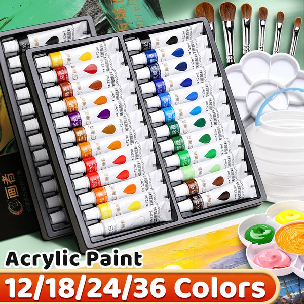AOOKMIYA Vibrant Acrylic Paint Set 12/18/24/36 Colors,12ml/0.42oz Acrylic Painting Kit For Paper,Wood,Canvas,Rock,Ceramic,Clothes,DIY