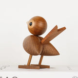 Nordic Style Oak Sparrow Figurine Wooden Dolls Lovely Nature Teak Wood Bird Figures Ornament Home Decor Shelf Decoration Crafts