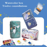AOOKMIYA Portable Watercolor Iron Box Empty Twelve Constellation Pattern Three-fold Paint Storage Box Paint Palette Painting Art Supplies
