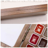 AOOKMIYA 24 Colors 1ml Solid Watercolor Pigment Wooden Box with Palette Handmade Solid Pigment Painting Portable Nail Art Supplies