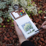 AOOKMIYA New 11-grid Portable Palette Mini Watercolor Paint Box Walnut Travel Carry-on Painting and Sketching Set Art Supplies