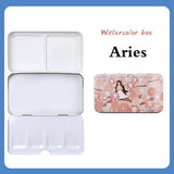 AOOKMIYA Portable Watercolor Iron Box Empty Twelve Constellation Pattern Three-fold Paint Storage Box Paint Palette Painting Art Supplies