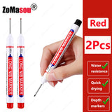 1-100Pcs 2cm Waterproof Long Head Markers Deep Hole Marker Pen for Metal Carpenter Red/Black/Blue/Green Ink Woodworking Tools