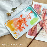 Sminky 12-color Watercolor Palette Pure White Ceramic Square Rectangular Chinese Painting Palette with Lid Easy To Clean