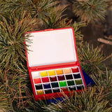 AOOKMIYA Schmincke Watercolor 24 Colors 0.5ML Portable Travel Watercolor Paint Box with Palette Artist's Painting Supplies