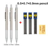 Mechanical Pencil Set 0.3 0.5 0.7 0.9 1.3 2.0mm Full Metal Art Drawing Painting Automatic Pencil with Leads Office School Supply