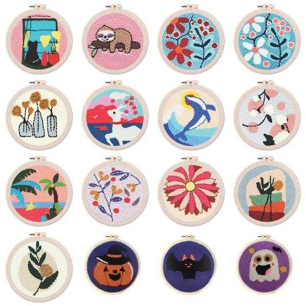 AOOKMIYA Punch Needle Embroidery Starter Kits Punch Needle Tool Threader Fabric Embroidery Hoop Yarn Rug Punch Needle 20x20cm Diy Gift