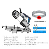 Serra de fita portátil para cortar metal e madeira, 45 ° Material, Serra manual, 1100W