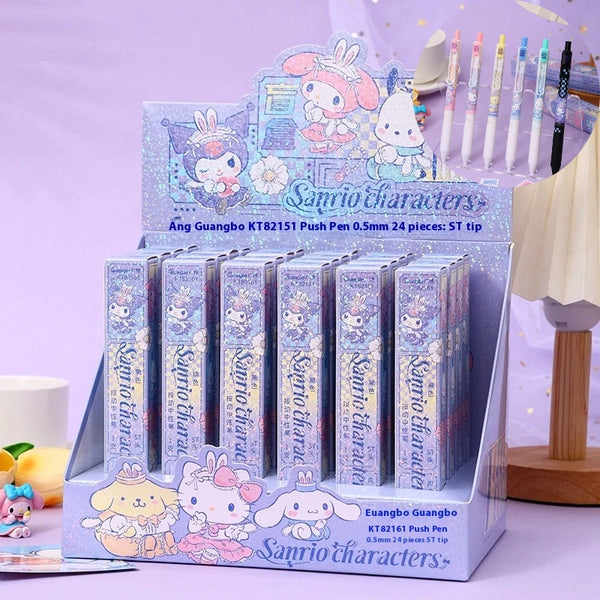 Sanrio 24pcs Gel Pen 0.5mm Carbon Black Laser Blind Box St Head Quick Drying Pressing School Supplies Writing Stationery