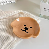 AOOKMIYA Ceramic Paint Palette Cute Pet Puppy Bear Washing Brush Plate Mini Portable Paint Tray Watercolor Painting Nail Art Supplies