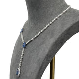 AOOKMIYA WUIHA Pear Cut Lab Sapphire High Carbon Diamonds Gemstone Flower Necklaces Anniversary Cocktail 925 Sterling Silver Fine Jewelry