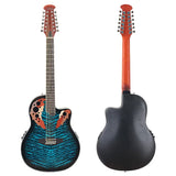 AOOKMIYA 12 Strings 41 Inch Round Back Electric Acoustic Guitar Cutaway Design Folk Style With Pick Up Black Blue & Yellow Color AOOKMIYA.COM