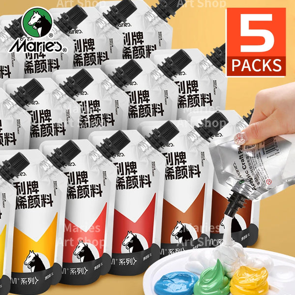 AOOKMIYA Marie's 5 Packs 100ml/3.38oz Colorful Acrylic Paint Set for Models,DIY Craft,Canvas,Eggs,Rock,Wood,Wall for Adults & Artists