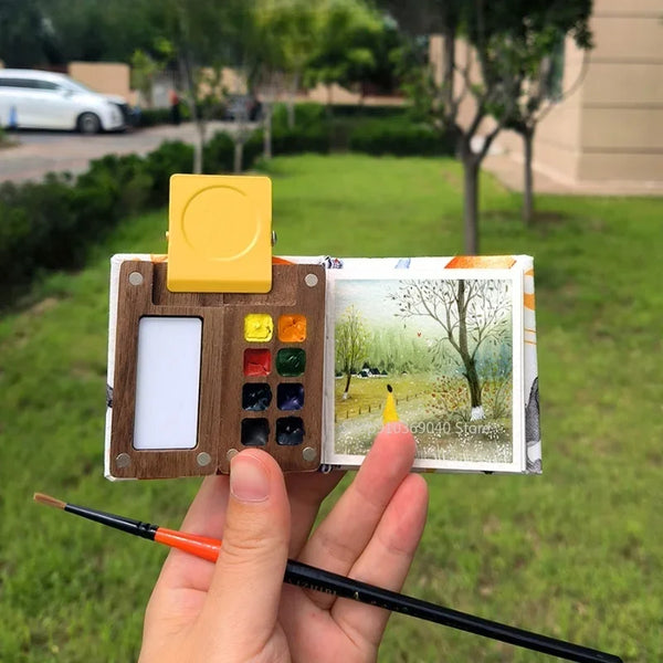 AOOKMIYA Portable Travel Watercolor Set Paul Rubens Artist Grade Watercolor 8 Colors Mini Walnut Paint Box Student Outing Art Supplies