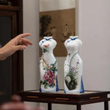 1PC Jade porcelain hand-painted cheongsam vase, retro decorative item, flower arrangement, Chinese ceramic handcrafted