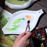 AOOKMIYA Cute White Bear Ceramic Palette Washing Bowl Easy To Clean Pen Holder Watercolor Gouache Paint Plate Painting Art Supplies