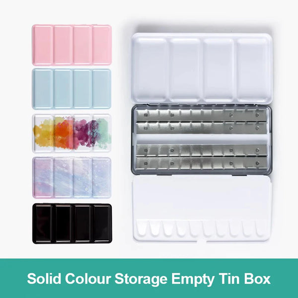 Empty Metal Watercolor Tin with Fold-Out Palette Portable Folding Empty Watercolor Paint Box For DIY Travel Watercolor Palette