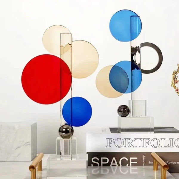 AOOKMIYA Glass Craft Geometric Ring Crystal Sculpture Transparent Colored Crystal Ring Decorative Figurines Home Decoration Accessories