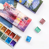 AOOKMIYA Portable 12 Colors Retro Solid Watercolor Set Basic Water Colour Pigment Pearl Sketch Paints for Artists Students Art Supplies AOOKMIYA.COM