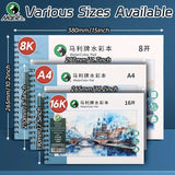 AOOKMIYA 25 Sheets Marie's Watercolor Pad 16k/A4/8k 230gsm/108lb for Drawing,Writing,Acrylic,Perfect Gift for Artists and Professionals