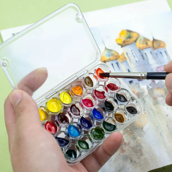 AOOKMIYA Empty Mini Watercolor Paint Packing Box 0.8ML 24Grids Portable Moisturizing Box Art Student Going Out for Sketching Art Supplies