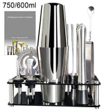 13 Piece 750ml 600ml Cocktail Shaker Set Stainless Steel Bar Tools with Black Stand, 750ml Shaker, Jigger, Spoon, Pourers
