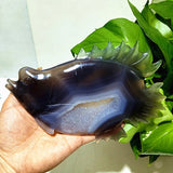 Natural Agate Stone Crystal Druzy Geode Bougainvillea Fish Statue Meditation Energy Healing Feng Shui Crystal Room Decoration