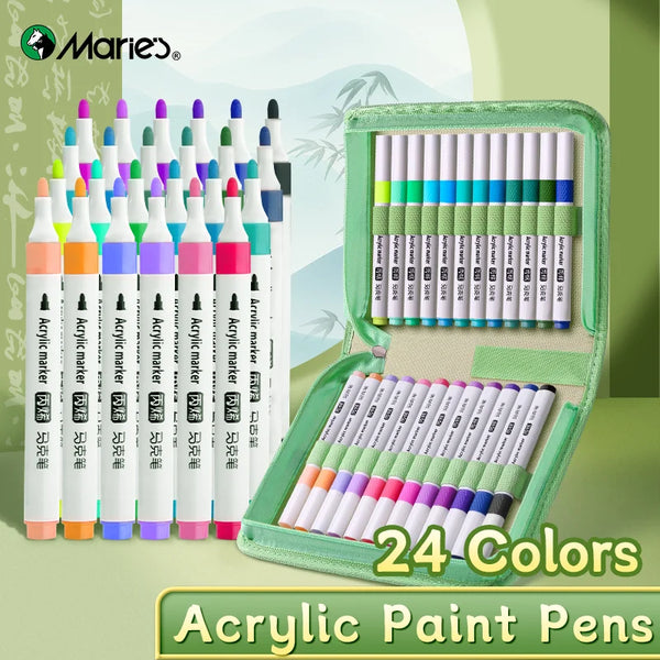 AOOKMIYA 24 Colors Marie's Acrylic Paint Markers Set,Waterproof Pen with Premium Case for Rock,Glass,Wood,Notes,for Artist and Adults
