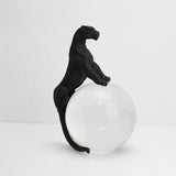 AOOKMIYA Creative Crystal Ball Panther Cheetah Leopard Metal Animal Sculptures Glass Decorative Figurines Home Decoration Accessories