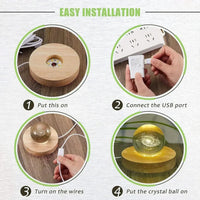 AOOKMIYA 1/4pcs Wooden LED Display Base Light Luminous USB Lamp Holder for Crystal Ball Glass Resin Art Ornament Stand Decor Kids Gifts