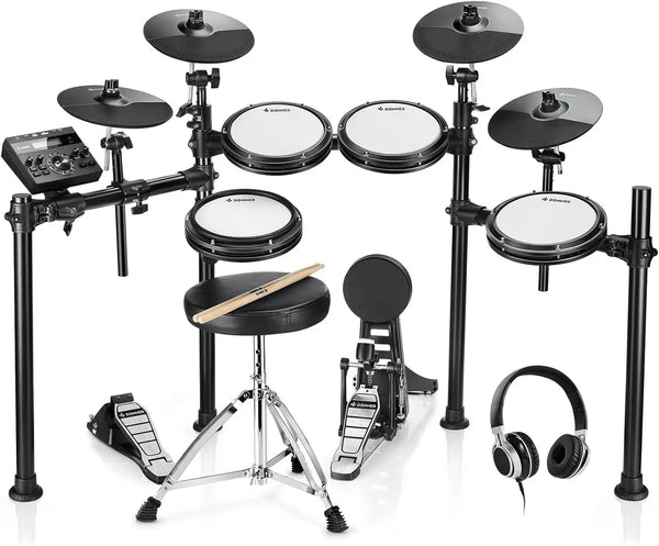Christmas.DED-200X Electronic Drum Set, Electric Drum Kit with Quiet Mesh Drum Pads, 2 Cymbals w/Choke,