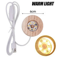 AOOKMIYA 1/4pcs Wooden LED Display Base Light Luminous USB Lamp Holder for Crystal Ball Glass Resin Art Ornament Stand Decor Kids Gifts