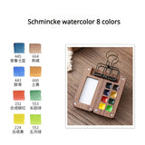 AOOKMIYA Portable Travel Watercolor Set Schmincke Watercolor 8 Colors Mini Walnut Paint Box Sketchbook Student Outing Art Supplies