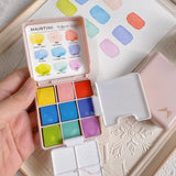 AOOKMIYA MAIRTINI Brilliant Rays New Solid Watercolor Paint 9-Color Pink Box Acuarela Travel Sketching Portable Set Art Supplies