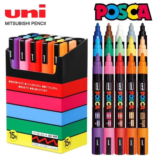 15 Colors UNI Posca Marker PC-3M Waterproof Acrylic Marcadores Art Supplies Graffiti Manga Design Painting Stationery