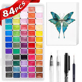 AOOKMIYA 84pcs Watercolor Paint Set with 60 Colors Intense Sparkle Pearlescent Solid High Pigment,Water Color Kit for Painting,Writing