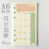 A6 Notebook Inside page 6 Ring Journal Spiral Replacement Journal Cute Note Book Weekly Grid Blank Diary Paper free shipping