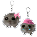 AOOKMIYA ART+ Creative Gifts Creative Cute Pink Bowknot Hamster Keychian For Women Men Simple Design Im Just A Girl Sad Animal Keyring Bag Funny Jewelry