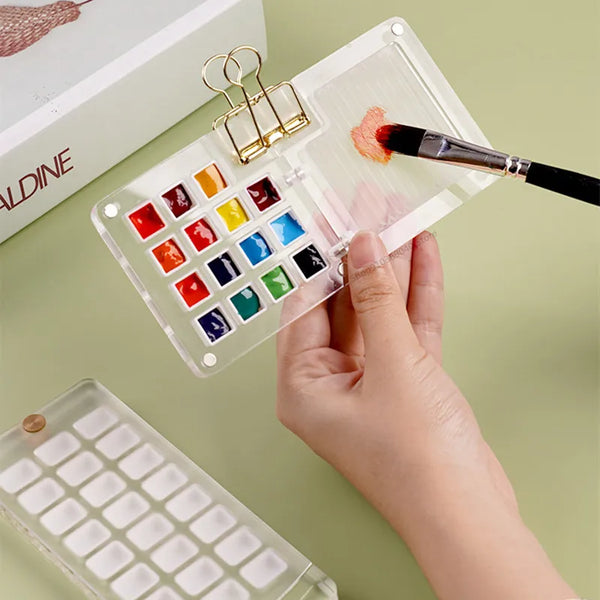 AOOKMIYA Portable Watercolor Paint Palette Art Transparent Acrylic Mini Painting Humidor Washable Mini Watercolor Sub-box Art Supplies
