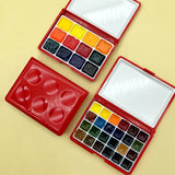AOOKMIYA Empty Watercolor Palette Portable Watercolor Paint Box 12/24 Grid Red Student Travel Painting Paint Tray Art Supplies