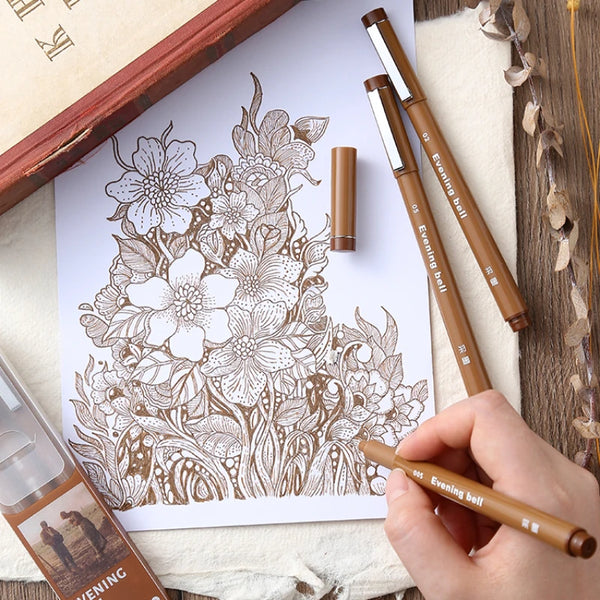 AOOKMIYA 3pcs/set Brown Waterproof Hook Line Pens Evening Clock Needle Pen Art Special Comic Sketch Tracing Pen Drawing Supplies