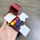 AOOKMIYA MAIRTINI Portable Watercolor Palette 9-color Paint Box Set with Bucket Insertable Brushes Student Travel Painting Art Supplies