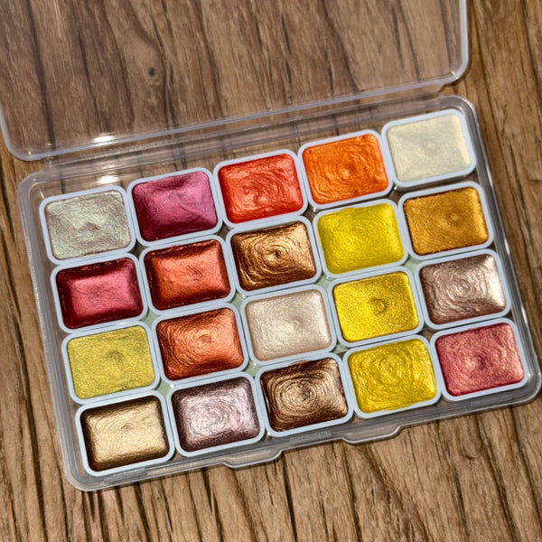 AOOKMIYA 20 Colors Pearlescent Solid Watercolor Paint,Metallic,Sparkly,Shimmer,Glitter Paint for Manicure, Writing,Decoration for Artists