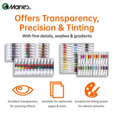 AOOKMIYA 22/28/34/46 pcs Marie's Watercolor Paint Set,12/18/24/36 Colors 12ml/0.41floz Kit - 7pcs Brushes,1 Palette,20 Sheets Paper