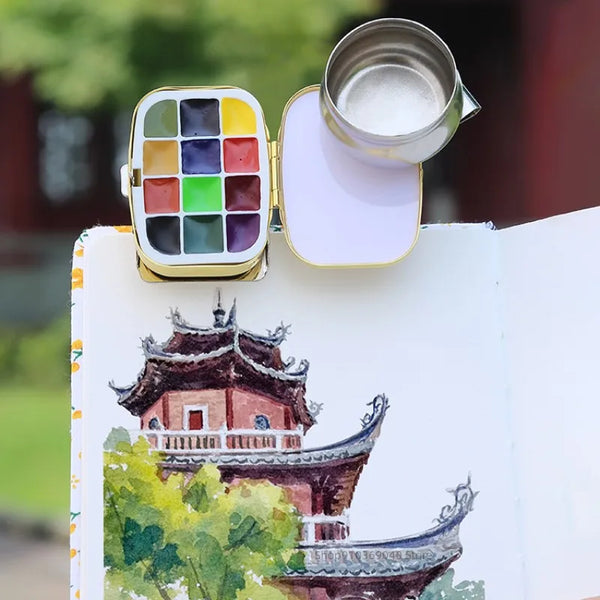 AOOKMIYA Empty 12 Color Watercolor Paint Box Portable Palette Iron Box Magnetic Clip Combination Travel Painting Art Supplies