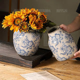 Blue and White Porcelain Vases Flower Arrangements Home Decoration Living Room Ornaments Chinese Style Ceramic Retro Porcelain