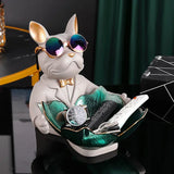 AOOKMIYA Resin Décor Dog Statue Butler with Glass Plate for Storage Table Live Room French Bulldog Ornaments Decorative Sculpture Craft